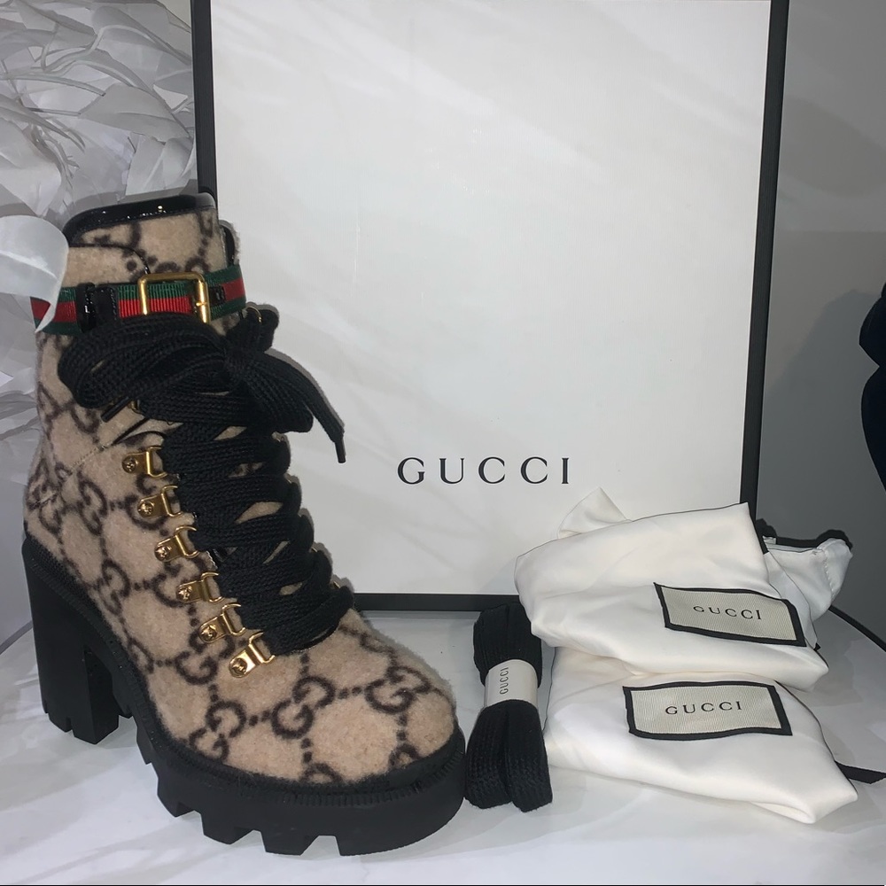 SOLD!! Gucci Trip GG Wool Combat Boots